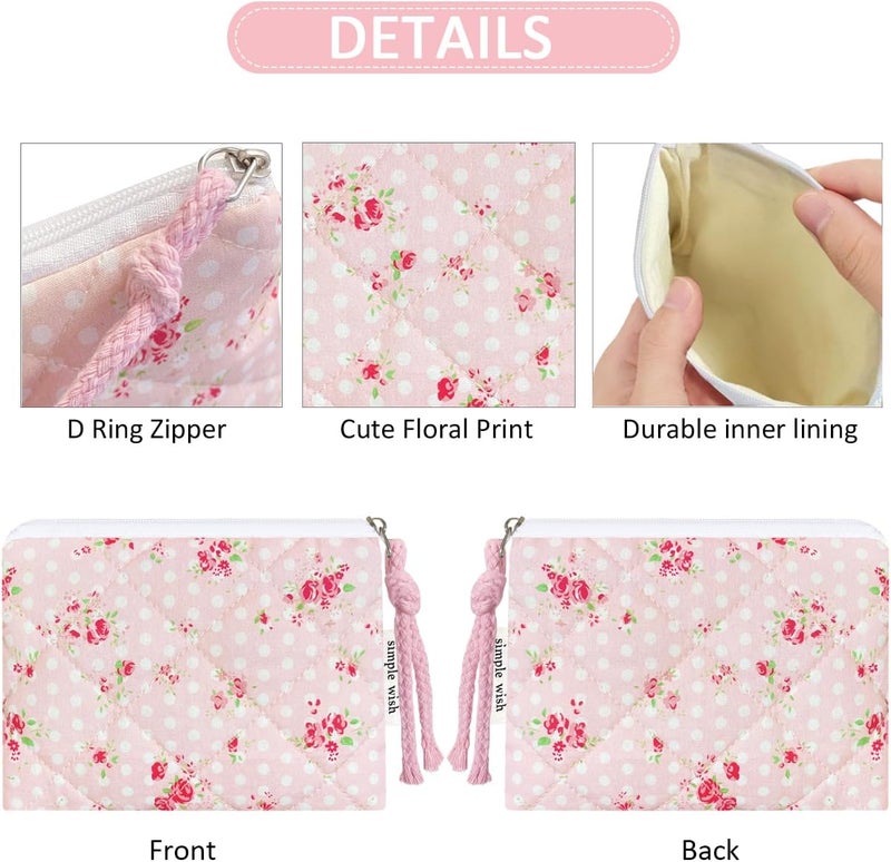 Modacarry Store Cotton Quilted Floral Coin Purse Digital Camera Pouch with Cute Prints Zipper for Women Girls (PINK ROSE) - Image 4
